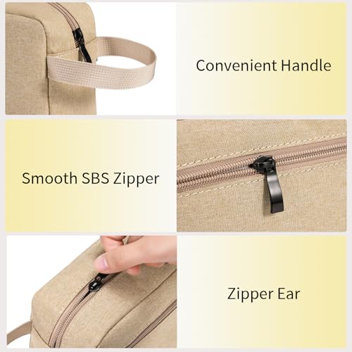 Travel Hanging Toiletry Bag with Carry Handle - Water-Resistant Small Cosmetic Organizer for Men & Women, Makeup, Shaving Kit, Gym & Travel Essentials (Khaki) - color: Khaki