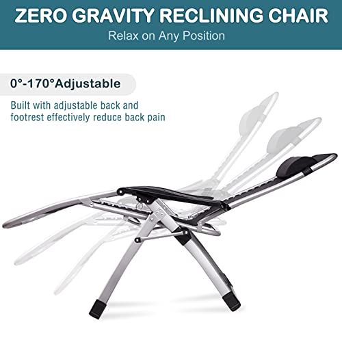 NAIZEA Padded Zero Gravity Chair, Folding Outdoor Lounge Chairs, Adjustable Reclining Camping Chairs with Cup Holder, Ergonomic Patio Lawn Chair for Balcony Beach Deck Yard - color: Black, style: Zero Gravity Chair