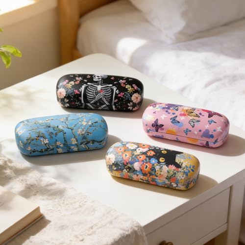 PERFECTSIGHT Sunglasses Case, Large Hard Shell Glasses Case, Cute PU Leather Protective Eyeglasses Case for Women Men - color: Black Skull