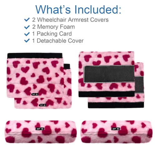 SPRING SEAON Wheelchair Armrest Covers 2 Pack Soft Memory Foam Wheelchair armrest Pads Wicking Washable for Office Transport Chair (Pink Heart) - color: Pink Heart