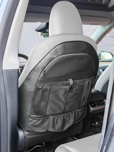 2-Pack for Tesla Model Y/3 2017-2026, Custom Fitted Seat Back Kick Protectors with Storage Pockets - Rear Passenger Organizer for Kids, Zippered Accessories Slots - size: 2 Pack