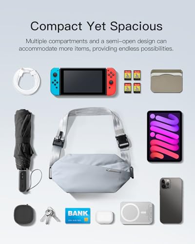 Inateck Sling Bag X, Multi-pocket Crossbody Shoulder Chest Bag with Adjustable Shoulder Strap, Water-resistant Waist Fanny Pack for Men, Women, Travel, Daily Use, Cycling, Hiking, Gray Blue, Large - color: Gray Blue, size: Large