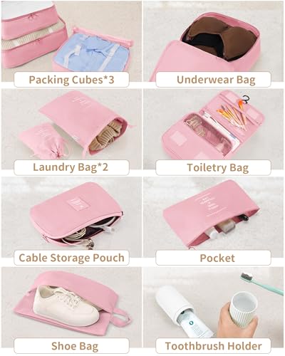 Packing Cubes 11 Set, Suitcase Organizers, Luggage Organizer Bags, Packing Cubes for Travel, with Toiletry Bag, Travel Essentials,Pink - color: Pink