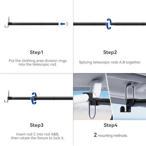 Adjustable Car Clothes Hanger Bar 35-60 Inches – Heavy Duty Travel Garment Organizer, Anti-Wrinkle, Non-Slip Rubber Bands, Fits Cars, SUVs, Vans and Trucks