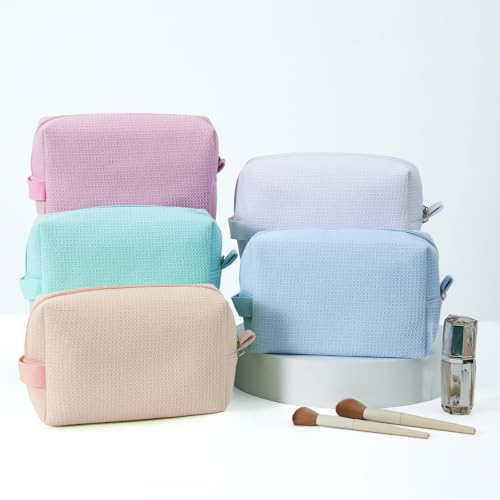 DYSHAYEN Waffle Makeup Pouch Bag, Small Travel Cosmetic Bag, Gifts for Women Bridesmaid,Wedding,Christmas (Beige) - color: Beige