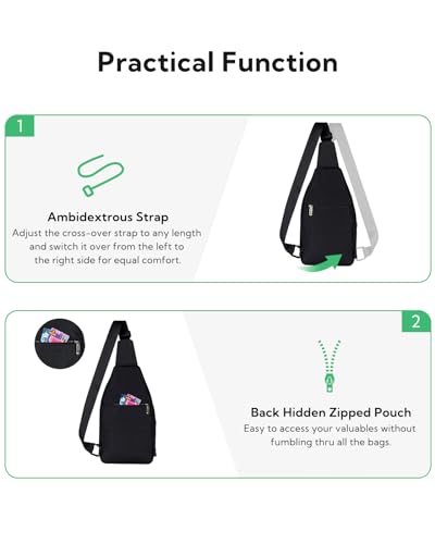 WATERFLY Medium Crossbody Sling Backpack Anti Theft Backpack for Traveling Chest Shoulder Bag - color: Black-diy(medium)