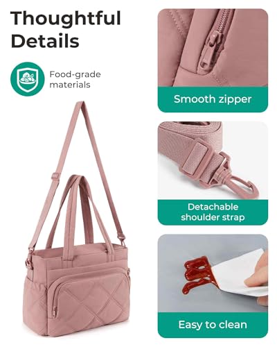 BAGSMART Lunch Bag Women Large Lunch Box Insulated Tote Bag with Multi-Pockets Quilted Puffy Tote for Work, Outdoors - color: 06-Baby Pink