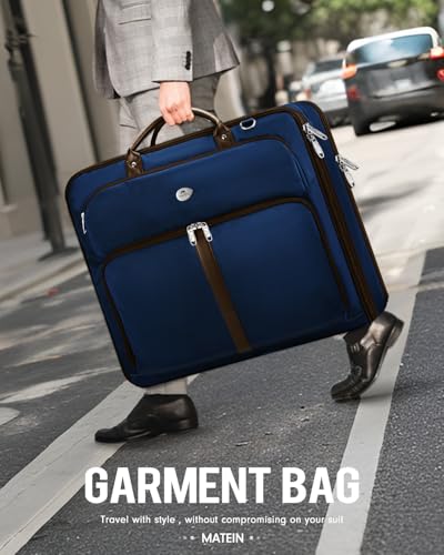 MATEIN Suit Bag Travel, Large Travel Garment Bag Up to 7 Suits with Strap, Business Foldable Garment Carrier Fit 17.3 inch laptop, 2 in 1 Carry On Hanging Luggage Suitcase with Shoe Compartment, Blue - color: Dark Blue