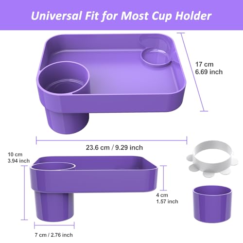 Car Seat Snack Tray for Kids, Mess-Free Square Travel Tray Cup Holder Snack Tray, Durable Car Food Tray for Toddlers, Universal Fit Kids Travel Road Trip Essentials (1, Purple) - color: purple