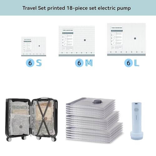 Whimsyard Vacuum Travel Bags, X7 Cordless Travel Vacuum Bag Set, Vacuums Seal Bags for Clothing Travels, Vacuum Bags for TravelS with Rechargeable Air Pump, Perfect for Carry-On Suitcases(15pcs)