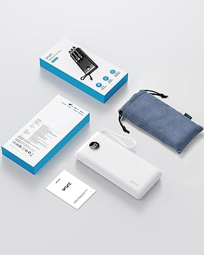 VRURC Portable Charger Built in Cables, Slim Power Bank 10000mAh, Multi Devices Charging Bank with Lanyard, USB C Battery Pack 5 Outputs for for All Cell Phones Devices, Samsung,Android-White(1 Pack) - color: White