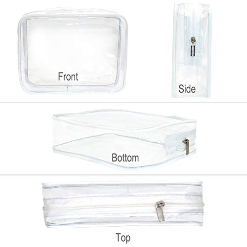 APREUTY Clear Makeup Bags, TSA Approved 6Pcs Cosmetic Makeup Bags Set Clear PVC with Zipper Handle Portable Travel Luggage Pouch Airport Airline Organization (White) - color: White-6PCS (Large+Medium+Small)