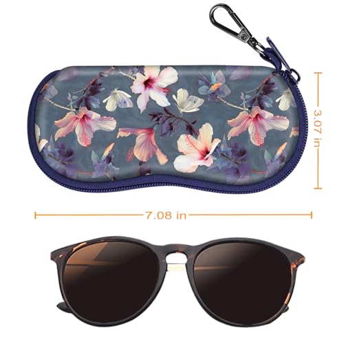 FINTIE Glasses Case with Carabiner, Ultra Light Portable Neoprene Zipper Sunglasses Soft Case - color: Blooming Hibiscus