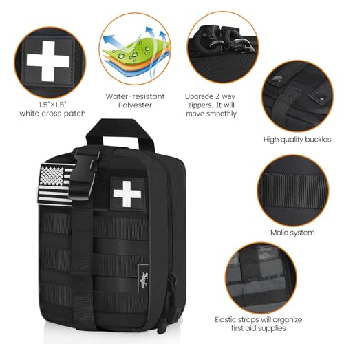 Medical Molle Pouch Tactical - 1000D Nylon First Aid Pouch, Big Capacity EMT Pouch Utility, Heavy Duty Military Grade Rip-Away Ifak Pouch for Home and Outdoor Activities(Bag Only - color: Black