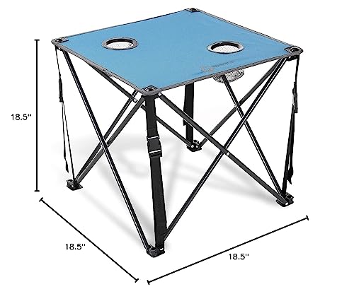 ARROWHEAD OUTDOOR 26” (66cm) Portable Camping Folding Table, 2 Cup Holders, Square, Carrying Case, Steel Frame, High-Grade 600D Canvas - color: Blue