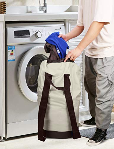 Dalykate Backpack Laundry Bag, 115L Large Hamper with Shoulder Straps, Drawstring Closure, Mesh Pocket, Khaki - color: Khaki