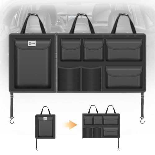 Detachable Hanging Trunk Organizer, Foldable Car Trunk Organizer Hanging for SUVs, Jeeps, Hatchbacks, Car Trunks Organiser with 7 Large Compartments