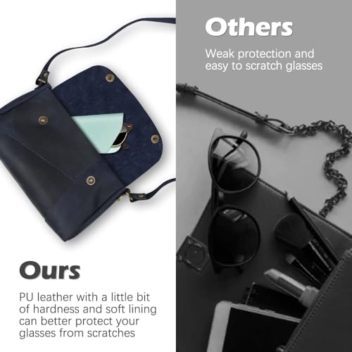4 Packs Soft Eyeglass Cases Portable Pu Leather Glasses Pouch Squeeze Top Sunglass Case for Women Men - color: Pink, Blue, Grey, Black