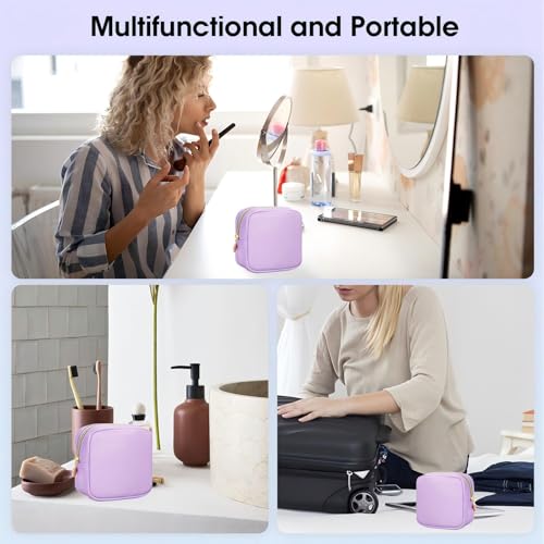 Wandering Nature Small Makeup Bag for Purse Mini Make up Pouch Cute Cosmetic Pouch for Women with Slip-in Pockets Eco Vegan Leather, Purple - color: A2: Purple