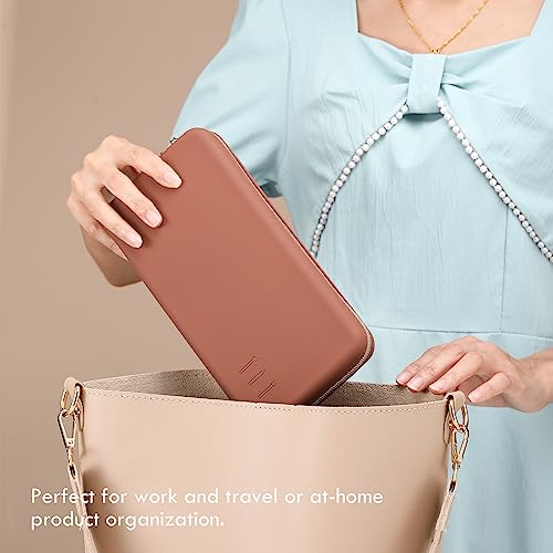 FVION Zipper Makeup Brushes Bag For Travel, Large Silicone Makeup Brush Holder, Make Up Brushes Pouch Case for Makeup Tools - Brown - color: Brown