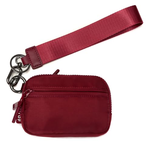 Keychain Wallet for Women Mini Zip Card Holder with ID Window Coin Purse Detachable Wristlet Small Wallets Burgundy - color: Burgundy