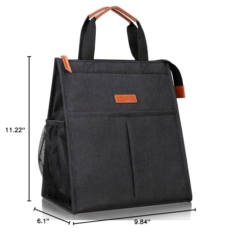 Lacdo Lunch Bag for Women Men Insulated Lunch Tote Bags Waterproof Reusable Lunch Box Soft Cooler with Pockets for Work Travel Picnic, Black - color: Black