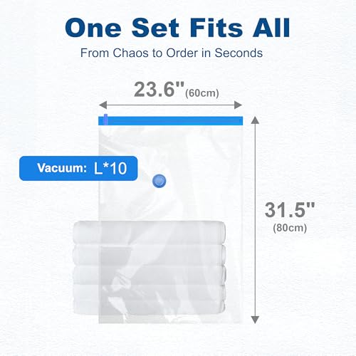 HOUSE DAY 10 Large Vacuum Storage Bags with Pump,Space Saving Vacuum Seal Bags For Clothing Travel, Vacuum Storage Bags For Clothes, Comforters, Blankets, Pillows, Moving, Reusable & Durable,Hand Pump - size: 10 Large