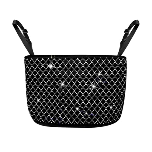 zipelo Bling Car Net Pocket Handbag Holder, Rhinestone Vehicle Backseat Purse Organizer Between Seats, Diamond Hanging Storage Bag Barrier of Pet Kids, Universal Automotive Accessories (White) - color: White