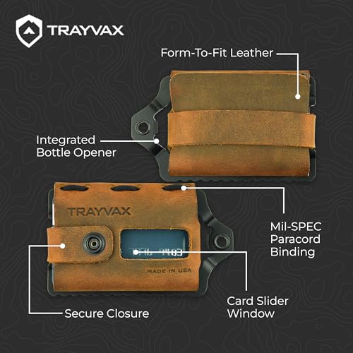 Trayvax Element Wallet, RFID Front Pocket Credit Card Holder with Money Clip, Minimalist Slim Leather Metal Wallet for Men and Women - color: Black | Tobacco Brown