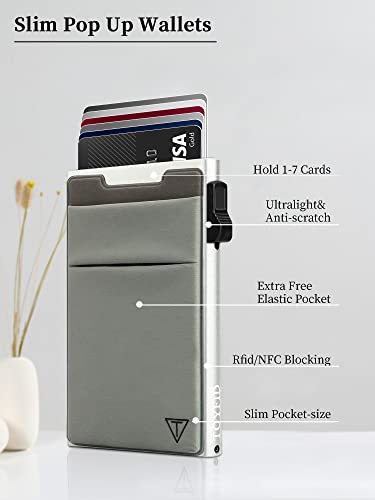 TOYFID Slim Wallet for Men - Pop Up Card Holder Wallet,Minimalist Business Wallet,Credit Card Wallet with Money Pocket,Metal Card Case Wallet,RFID Blocking,Can Hold 6 Credit Cards - color: silver B