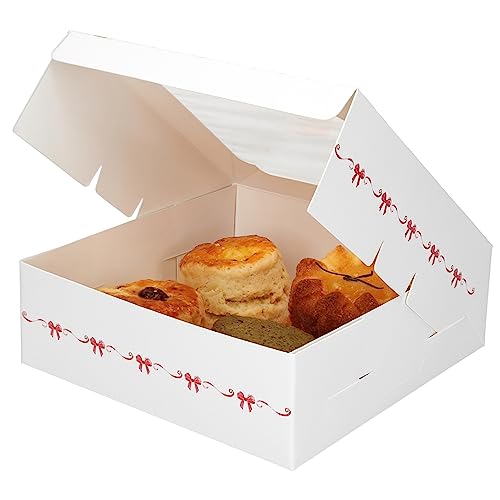 20 Pack Bakery Boxes with Window Small 6x6x2 inch for Cookie, Candy, Pastry, Brownie, Chiffon Cake, Tart, Pie, Waffle (White-Flora) - color: White-Flora