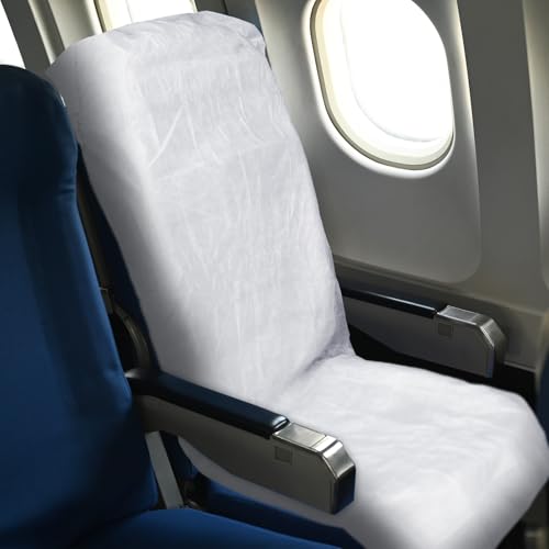 SmoothNovelty 10 Pack Disposable Airplane Seat Covers Non-Woven Safety Protection Portable Cover White 60 x 24 Inches Public Seat Protector for Airplane Train Bus Car Office Movie Theatre Chair