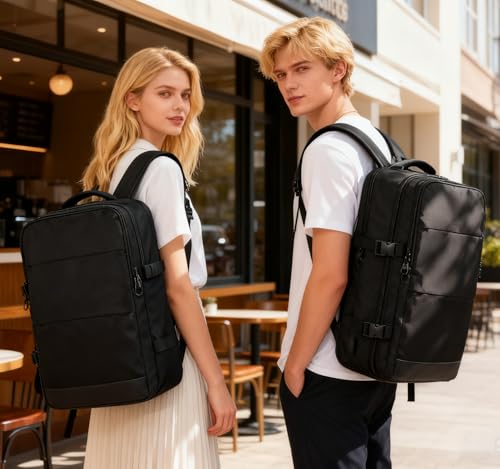 Vacuum Backpack Travel with Pump, Travel Carry On Backpack with Vacuum Compression System, Mochila de viaje compresion al vacio - Black - color: B- Black