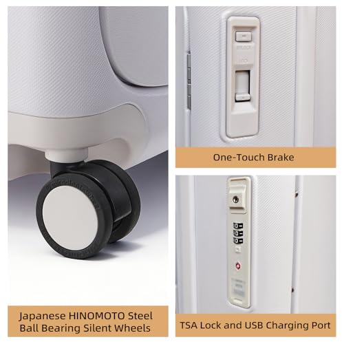 Hang Safe Checked Luggage 24 inch,PC Hard Shell Lightweight Zipperless Suitcases,360° Spinner Wheels,TSA Locks USB Charging Port,Top Travel Seat,Checked-Medium 80L White - color: White, size: 24 inch