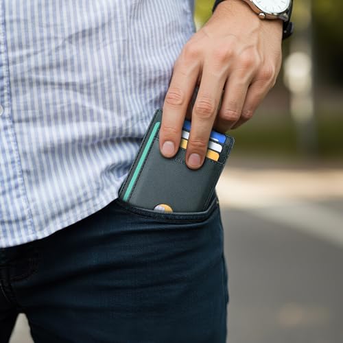 Buffway Slim Minimalist Front Pocket RFID Blocking Leather Wallets for Men and Women - Cross Blackish Green - color: Cross Blackish Green