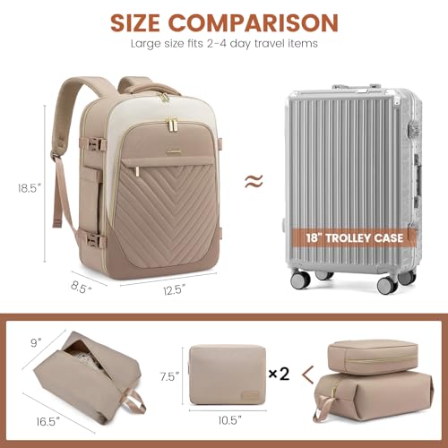 LOVEVOOK Travel Backpack for Women, TSA Approved Carry On Backpack with 2 Packing Cubes, Personal Item Backpack Fits 17 Inch Laptop, Weekender Water-resistant Daypack, Khaki-beige - color: Khaki-beige, size: 17.3 Inch-3Pcs