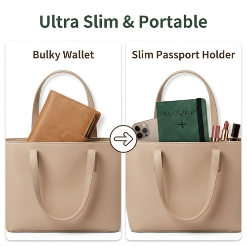 Passport Holder Travel Wallet RFID Blocking: Slim Leather Passport Cover with 4 Card Slots, Elastic Band Closure, Document Organizer for Men Women, Passport Case for International Travel
