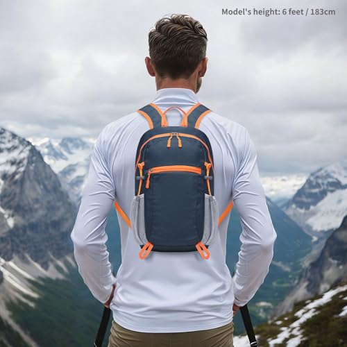 Hiking Daypack Packable, Camping Backpack Water Resistant Lightweight Polyester for Men Women Travel Outdoor - color: Dark Blue