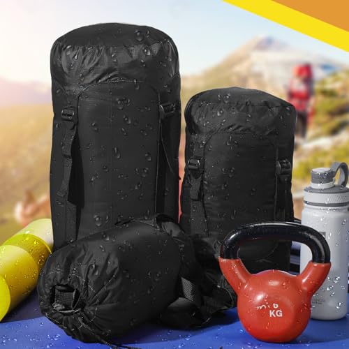 5 Pcs Compression Sacks for Backpacking 5L/10L/15L/20L/35L Camping Sleeping Bag Stuff Sack Water Resistant Sleeping Bag Storage Sack for Space Saving Hiking Gear - color: Black