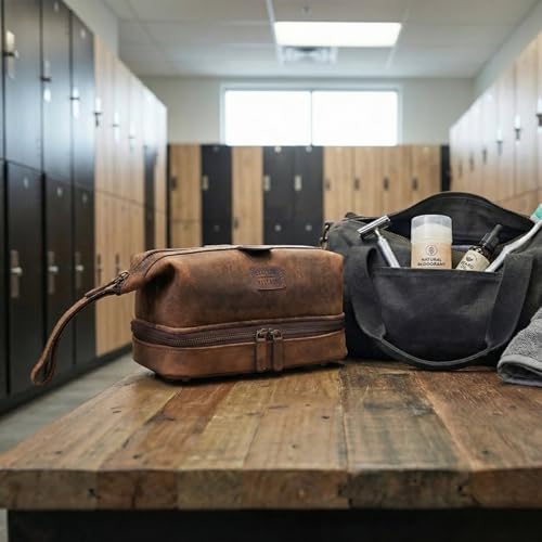 LEATHER VILLAGE Genuine Leather Dopp Kit – Large Travel Toiletry Bag with Waterproof Lining, Dual-Zip Design for Men & Women, Organizer for Shaving, Makeup & Essentials - Rustic Brown - color: Rustic Brown