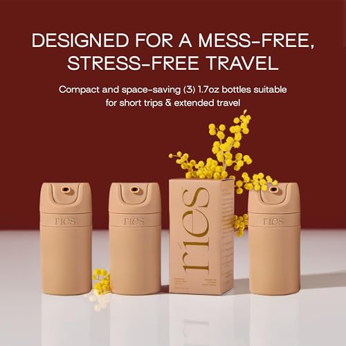 RIES Airless Pump Travel Bottles Set of 3 | TSA Approved Leak Proof Toiletry Containers | 1.7 oz Refillable BPA Free Travel Size Bottles | Shampoo Conditioner | Sand - color: Sand