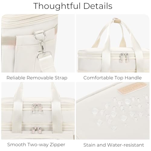 MAPLELILY Lunch Box for Men Women - Double Deck Insulated Lunch Bag, Large Leak Proof Tote Cooler, Wide Open Dual Compartment Lunch Bags with Shoulder Strap, For Work Picnic Hiking Beach, Beige - color: Beige