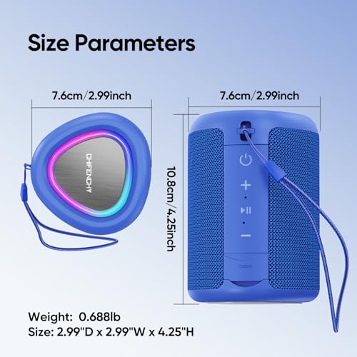 Portable Bluetooth Speaker Beach Essentials: Powerful Crystal Clear Sound/Dynamic Light/IPX5 Waterproof/All Day Playtime/Wireless BT 5.3/TWS Paring, Dad Gifts, Outdoor|Travel|Camping|Pool Accessories - color: Blue