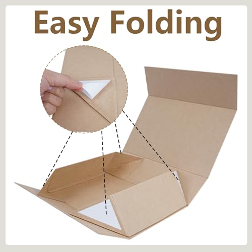 Aimyoo Brown Gift Box, 13.8x9x4.3 in Presents Box with Lids Magnetic Closure Rectangle Collapsible for Groomsman Proposal Box, Wedding, Birthday Gift Packging 1 Pack - color: Brown, size: 1 count (Pack of 1)
