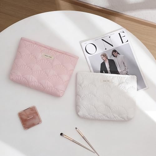 RSRSLEII Quilted Cotton Coquette Makeup bag, Coastal Granddaughter Aesthetic Cosmetic Bag, Cute Seashell Portable Travel Toiletry Pouch (11 Pink- Patch) - color: 11Pink