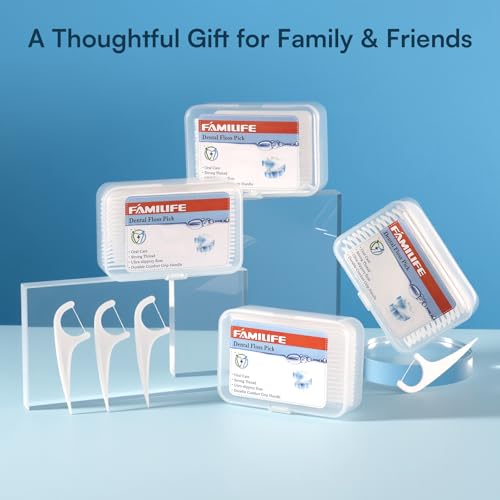 FAMILIFE Floss Picks, 240 Count Unflavored Dental Floss Cleaner, Tooth Picks Flossers with 4 Travel Handy Cases, Helps to Fight Tooth Decay and Keep Your Teeth Clean,Flossing Sticks for Family - color: White 240 Pcs