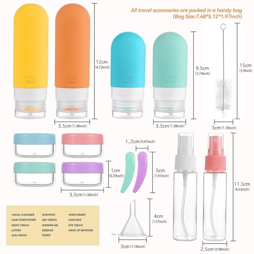 DEPOZA Travel Bottles Kit (16 Pack) - TSA Approved, Leak Proof Silicone Squeezable Containers for Toiletries. Complete Set with Jars, Sprayers & Bag (White) - color: White