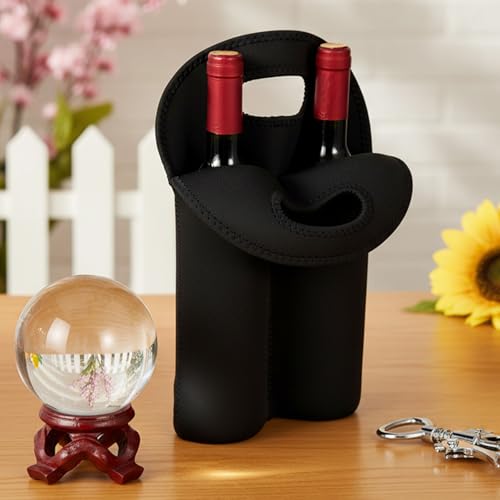 Wine Carrier 2 Bottle Carrier Tote Bag for 750ML Wine Bottles Neoprene Insulated Travel Protector Bags Reusable, Black