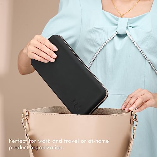 FVION Zipper Makeup Brushes Bag For Travel, Large Silicone Makeup Brush Holder, Make Up Brushes Pouch Case for Makeup Tools - Black - color: Black