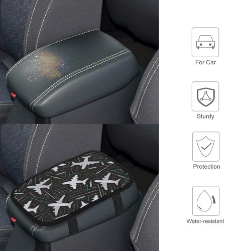 Airplane Flight Lines Car Center Console Decor Handrail Armrest Box Cushion Interior Covers Car Protector Pad Lid Cover Accessories Universal Fit for Auto Truck Vehicles